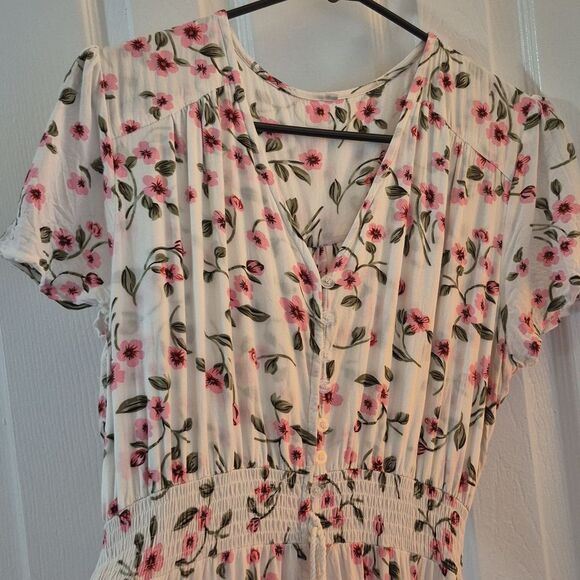 💲1️⃣0️⃣ Bundled ✔️ Farm Button Front Slit White Pink Flowers Maxi Dress Lg - Picture 2 of 6